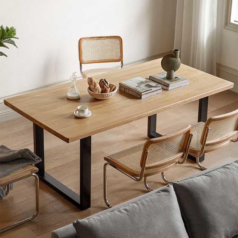 Industrial Rectangular Oak Brown Solid Wood Dining Table with Sled