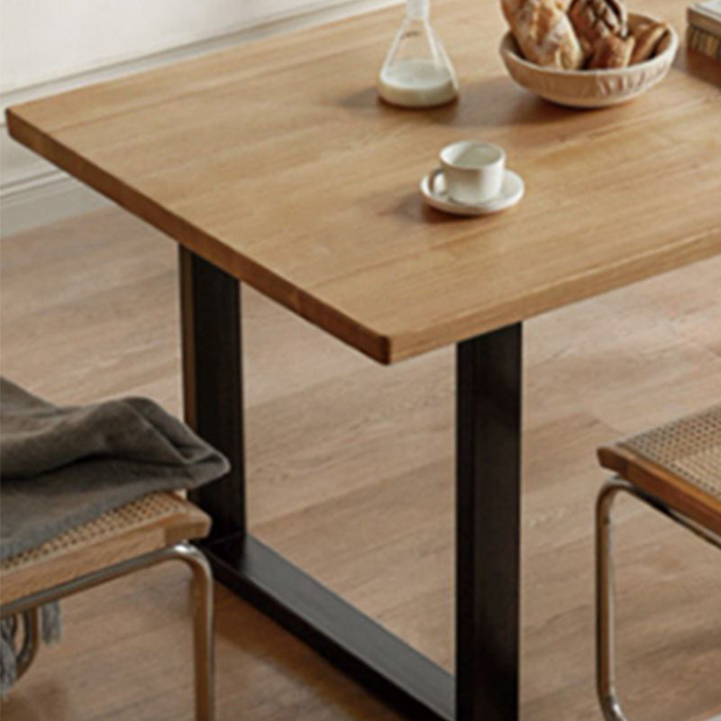 Industrial Rectangular Oak Brown Solid Wood Dining Table with Sled